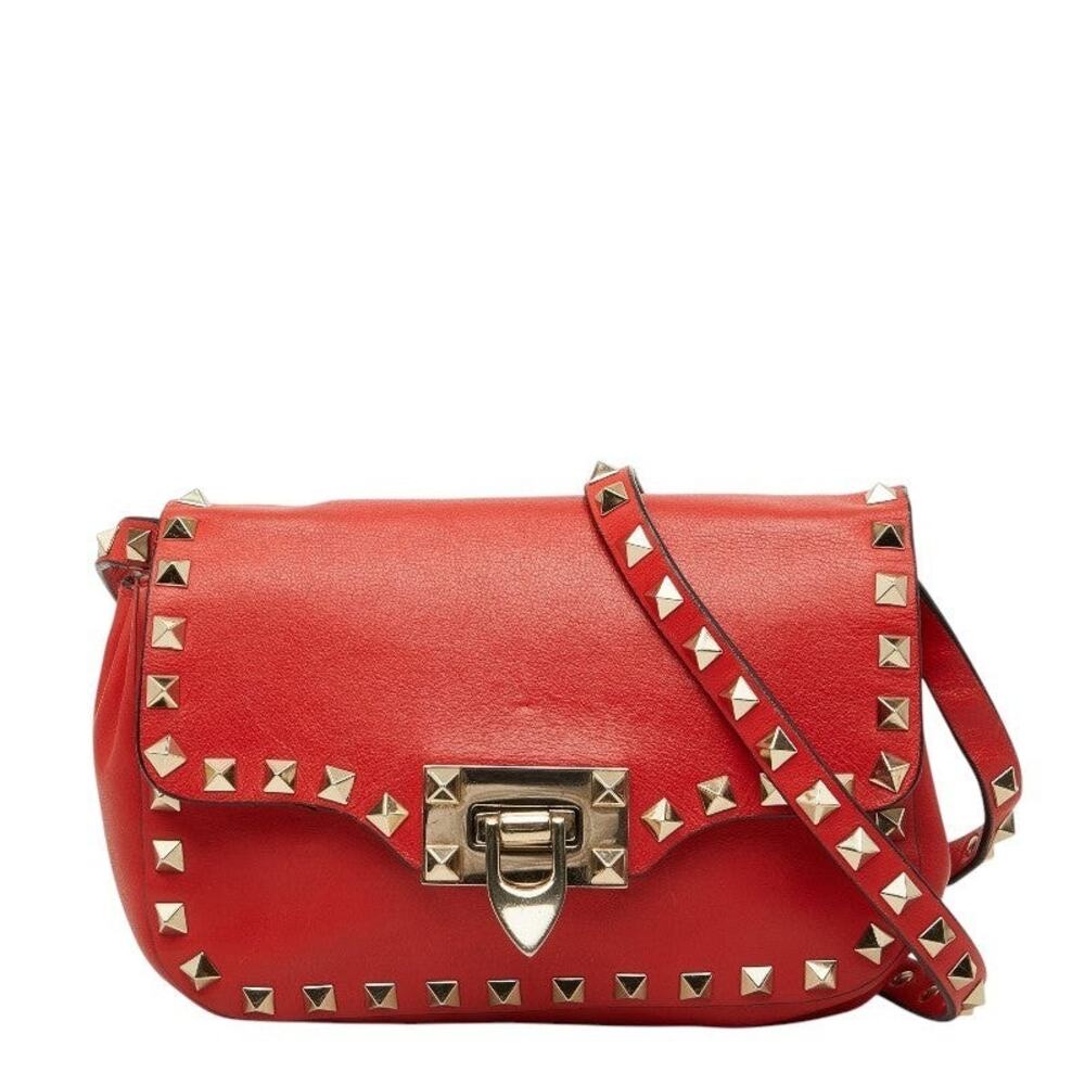 Valentino Leather Rockstud Shoulder Bag Red